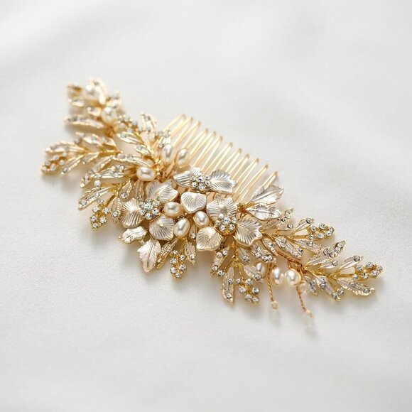 Handmade Wedding Hair Comb Clip Rhinestone Bridal Hair Comb Piece, Gold Hair Acc - Picture 5 of 8
